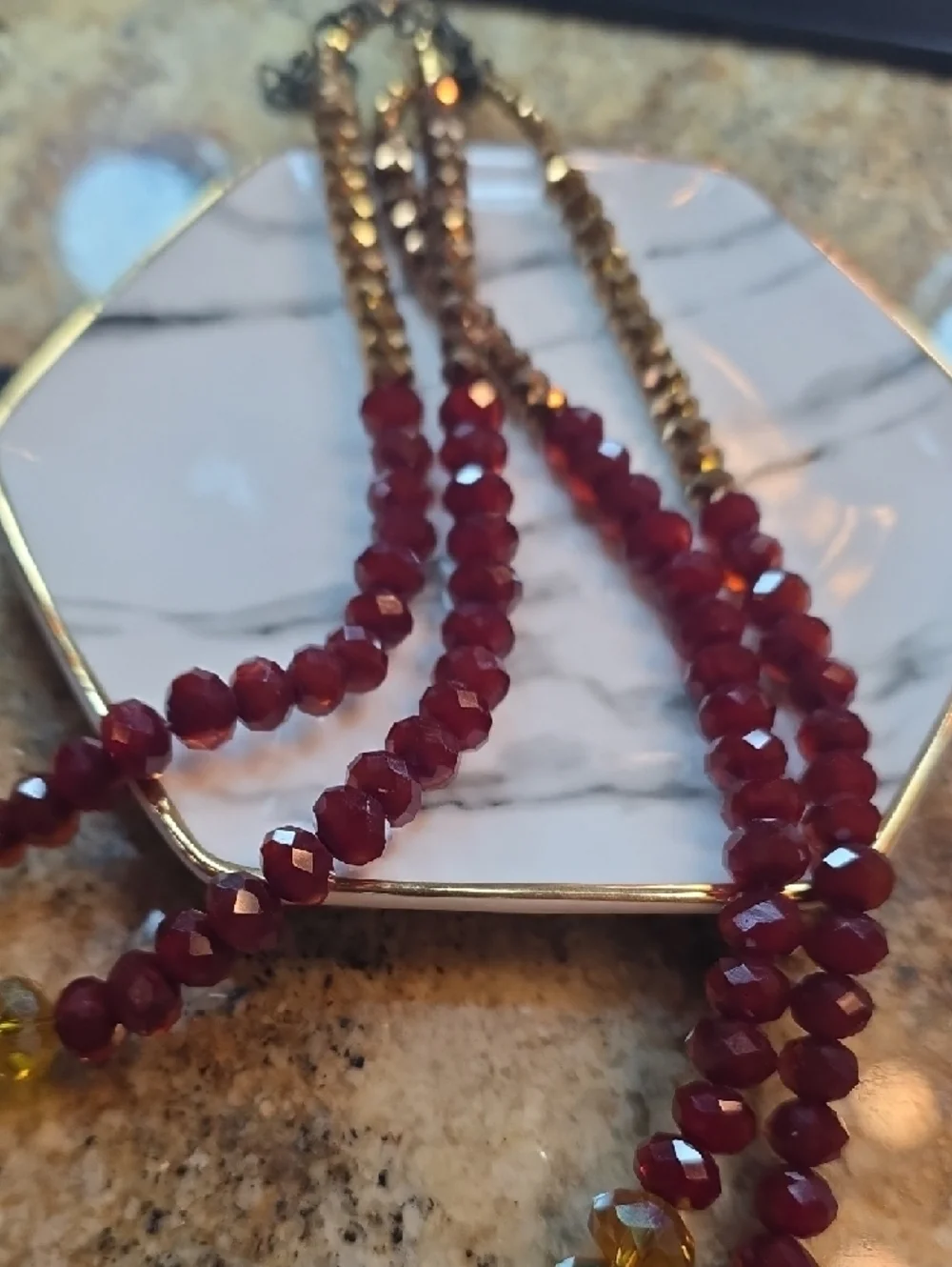 Cake Multicolor Faceted Bead Layered Necklace in Red, Amber & Gold - Picture 4 of 6